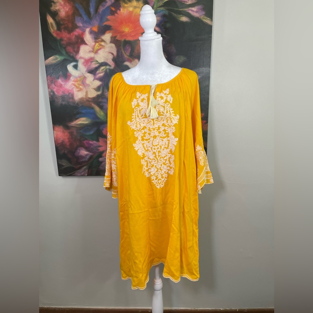 Chic Connection NWOT Yellow Embroidered Boho Chic Cover Up/mini Dress 1X